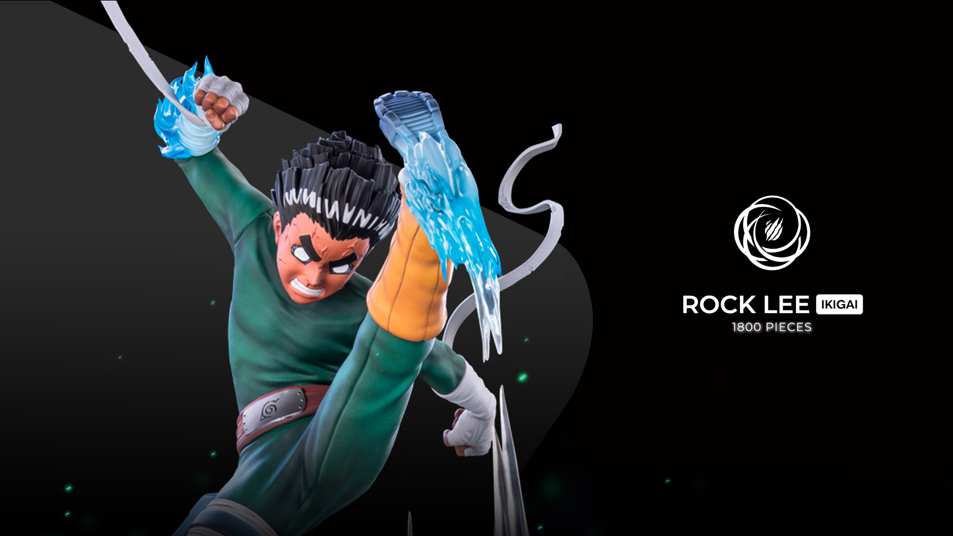 Cette statue représente Rock Lee révélant son réel pouvoir et ses impressionnantes capacités de ninja, résultats d’une détermination infaillible et d’un entrainement extrême !
